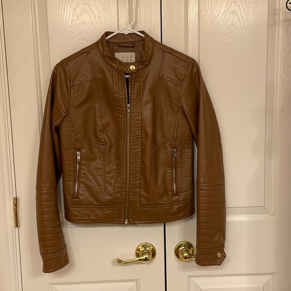 Brown Faux Leather Moto Jacket - Picture 3 of 4